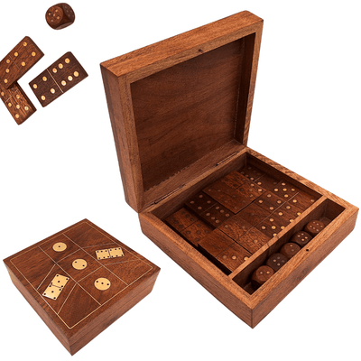 Elegante Set de Juegos en Caja de Madera con Grabado