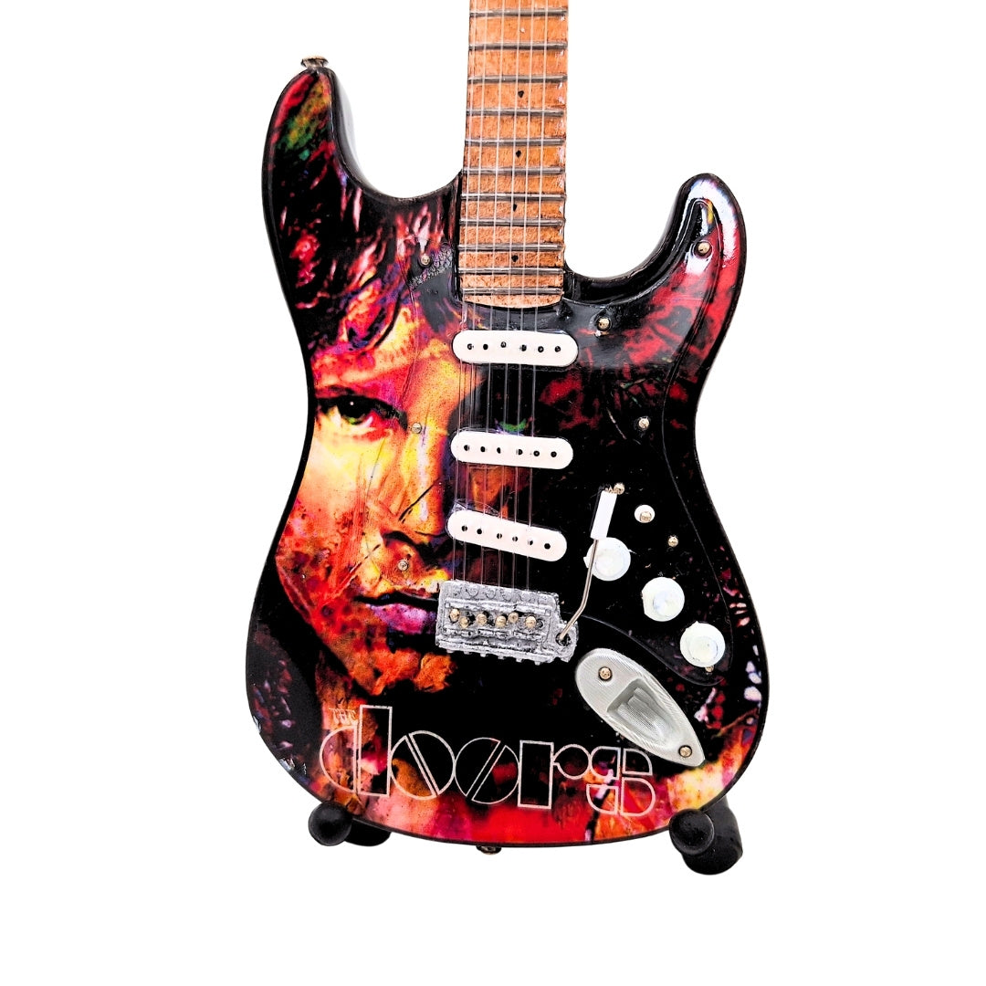Mini guitarra Jim Morrison The Doors - Madera de caoba - Grabado personalizado - Regalo ideal para fans de la música - Altura 27,5 cm - Elemento decorativo de colección