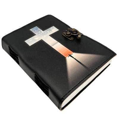 Cuaderno de cuero Cruz Religiosa Libro de Oraciones con grabado