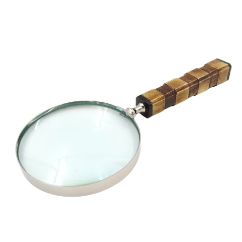 Lupa elegante para leer con mango de hueso NC1099A con posibilidad de personalización mediante grabado, carcasa plateada de latón, ideal para regalo para personas mayores, abuelo o coleccionista, altura 24,5 cm