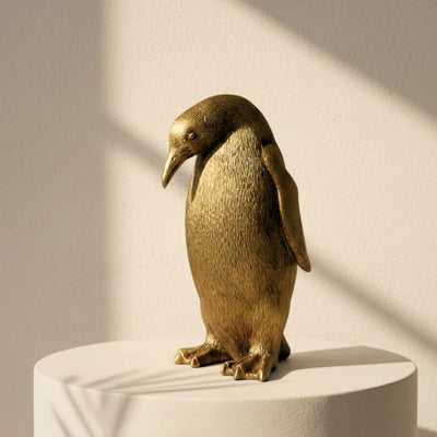 Pingüino Dorado 20,5 cm con posibilidad de personalización con grabado – figura decorativa elegante para regalo, estilo glamour, art déco, hecha de polyresina de alta calidad