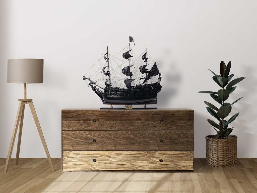 Modelo de barco pirata Perla Negra BP80R con posibilidad de personalización con grabado, longitud 89 cm, regalo exclusivo para cualquier ocasión, artesanía artística, base de madera