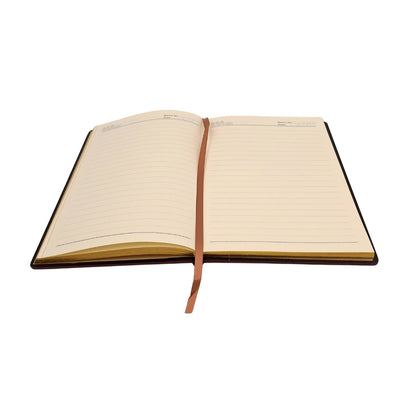 Elegante cuaderno A5 con cubierta de madera y grabado personalizado – diario de lujo para regalo con bordes dorados y papel de alta calidad en color marrón