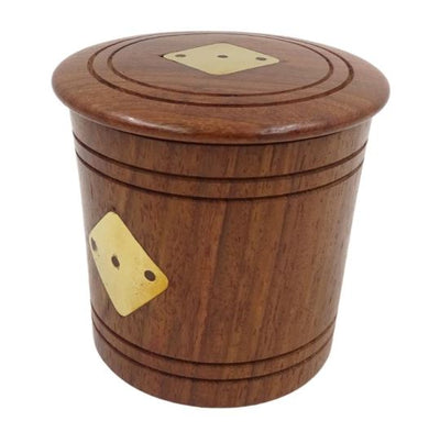 Dados de madera para juego en barril con grabado – regalo personalizado de acacia, altura 7 cm, diámetro 8 cm, para mayores de 14 años