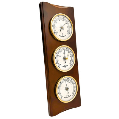 Estación Meteorológica Retro Elegante de 36 cm con Grabado – Barómetro, Termómetro, Higrómetro en Caja de Madera