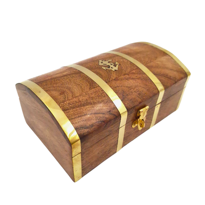 Caja de madera marinera vintage DNU-020 con motivo de ancla de latón, grabado personalizado, ideal para regalo para amantes del mar, dimensiones 18,4 × 12,7 × 7,6 cm