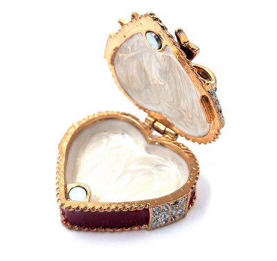 Caja metálica para joyas en forma de corazón con cristales, rojo, dorado y plateado, posibilidad de personalización con grabado, ideal para regalo romántico, dimensiones 4,8 x 4 x 2,5 cm