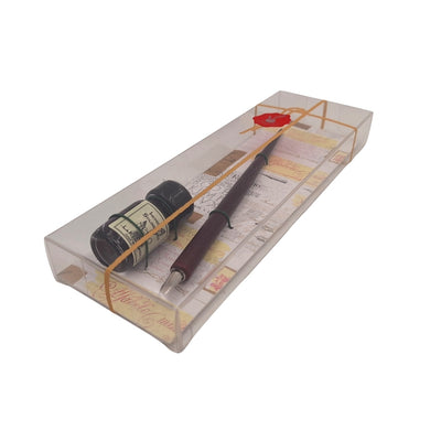 Set elegante de caligrafía con pluma de madera y tinta negra, posibilidad de personalización con grabado, ideal para regalo a amantes del arte de la escritura, en caja decorativa 7,5 x 22 x 3 cm