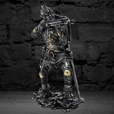 Figura de Caballero Medieval con Ballesta de 20 cm con Posibilidad de Personalización con Grabado - Decoración Plateada y Dorada para Regalo a Amantes de la Historia y Fantasía - Pintada a Mano en Poliresina