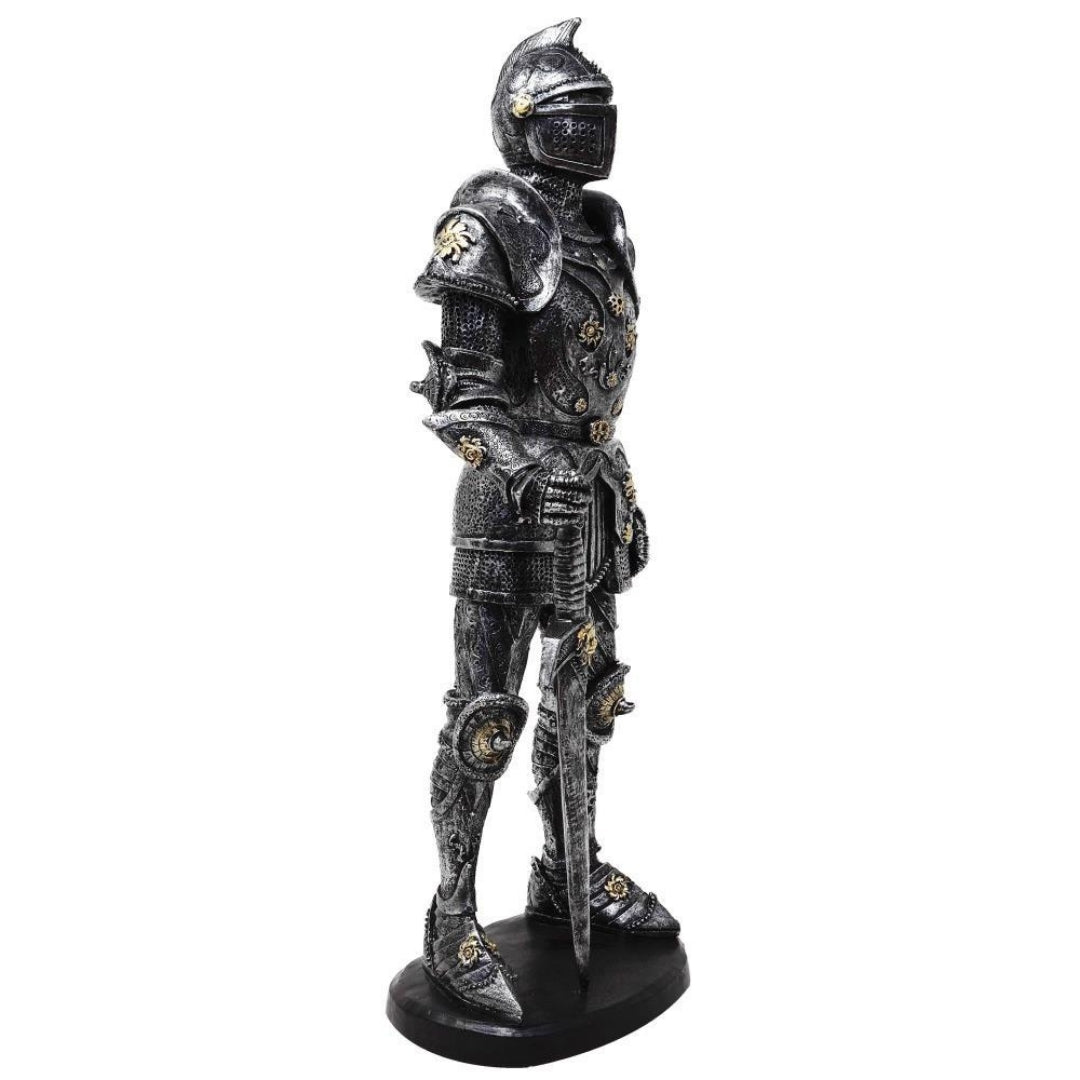 Figura decorativa Caballero en armadura plateada 39 cm con opción de grabado personalizado  