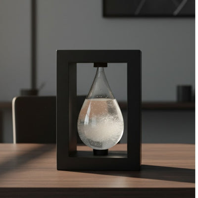 Barómetro de tormenta Fitzroya en marco de madera - Gota Storm Glass con posibilidad de personalización con grabado - regalo ideal para cualquier ocasión - estación meteorológica elegante en estilo moderno con cristales que reaccionan a cambios climáticos