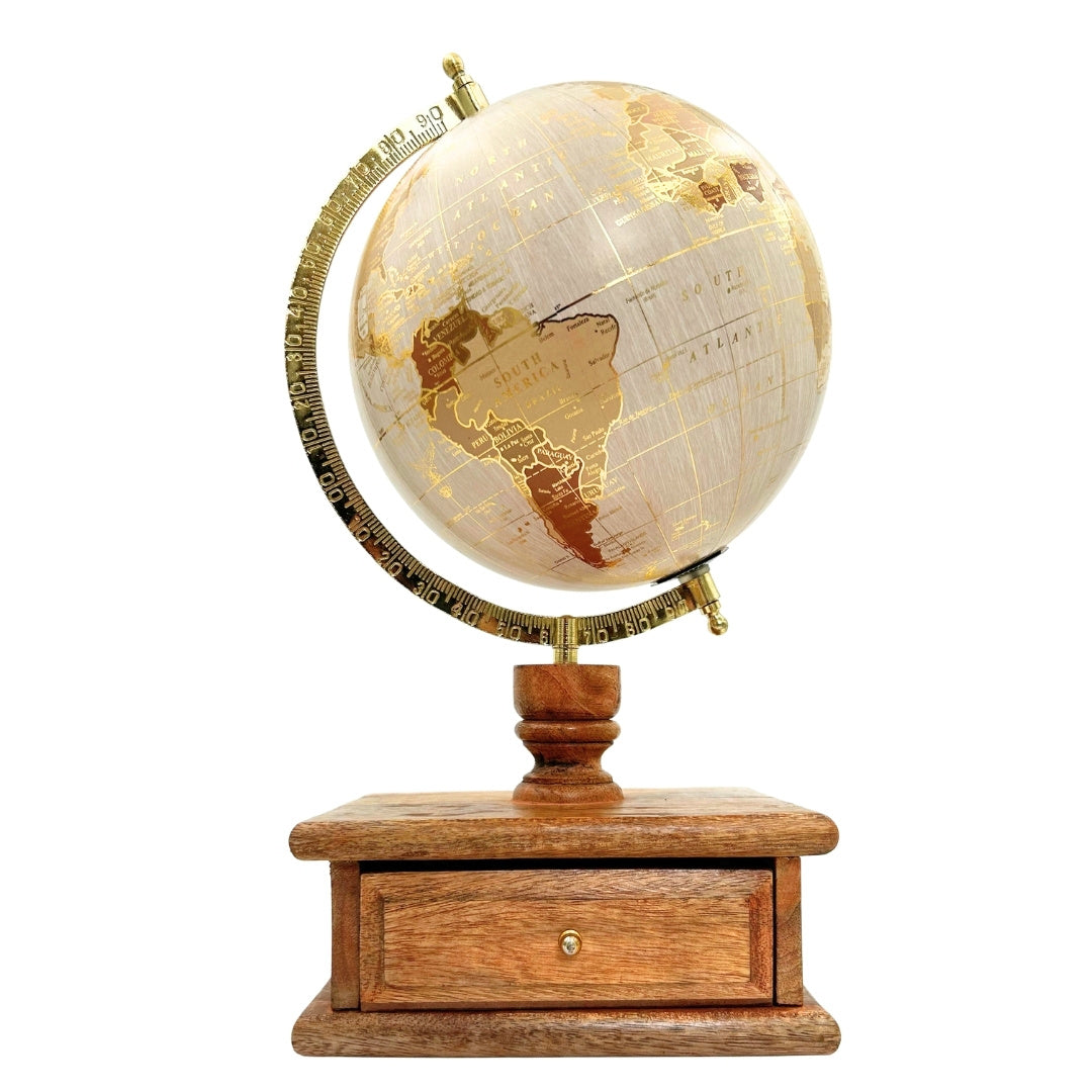 Globo de escritorio vintage elegante con base de madera y cajón