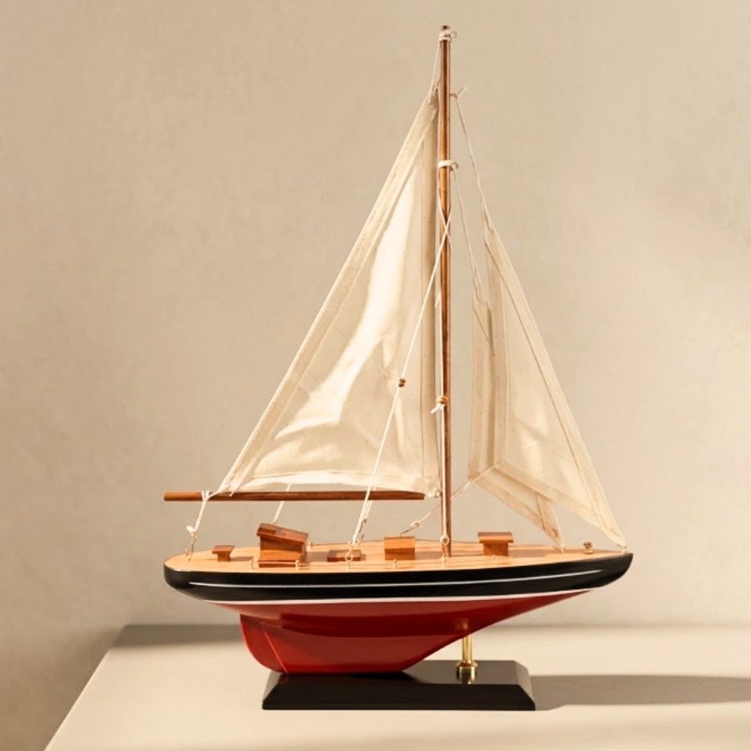 Elegante Modelo de Yate de Vela de Madera de 30 cm con Personalización con Grabado