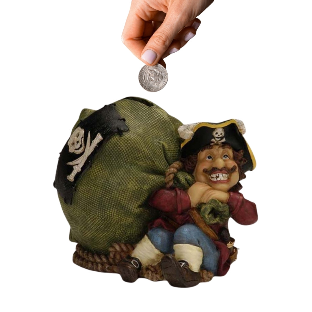 Hucha Decorativa Pirata con Tesoro 14 cm con posibilidad de personalización con grabado