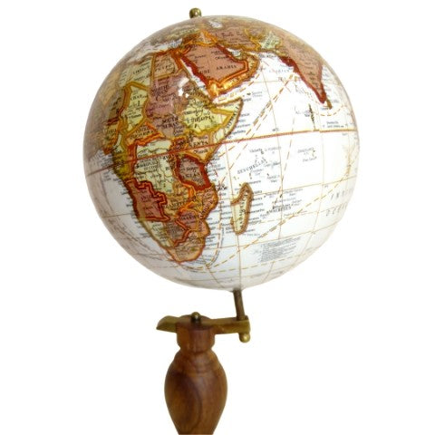Globo terráqueo decorativo elegante sobre base de madera con posibilidad de personalización con grabado, 27 cm, marrón oscuro, ideal para regalo