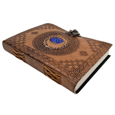 Cuaderno de Piel Retro con Piedra - Cuaderno Personalizado con Grabado - Piel de Búfalo, Marrón, 18x13 cm