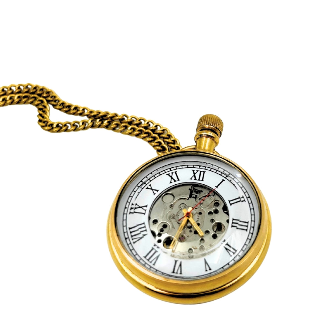 Reloj de Bolsillo Mecánico Retro con Cadena y Grabado