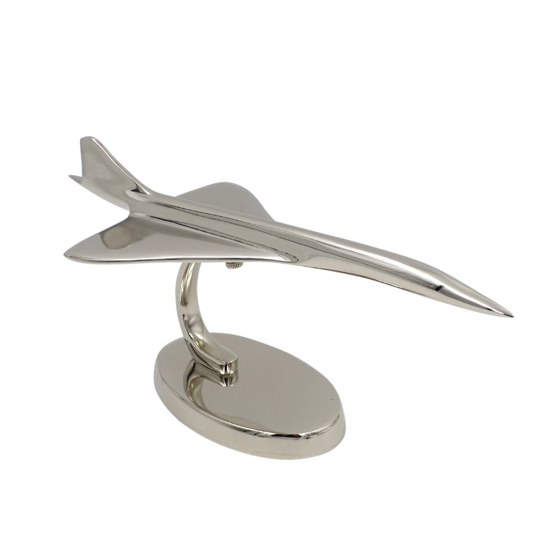 Modelo metálico de avión Concorde en color plateado con opción de grabado personalizado