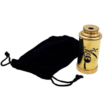 Catalejo pirata con emblema – catalejo plegable de latón con grabado – regalo ideal para jóvenes exploradores del mar – altura 15 cm, conjunto con bolsa de terciopelo