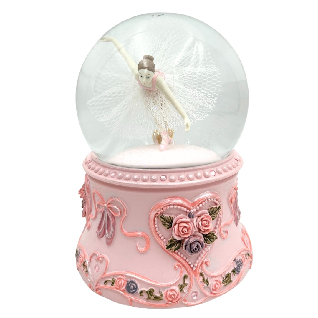 Bailarina de Ballet Bailando en Bola de Cristal de 15 cm con Grabado Personalizado - Elegante Caja de Música con Base Pastel y Melodía Lago de los Cisnes