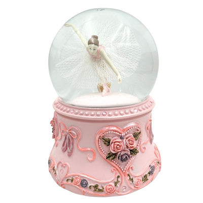 Bailarina de Ballet Bailando en Bola de Cristal de 15 cm con Grabado Personalizado - Elegante Caja de Música con Base Pastel y Melodía Lago de los Cisnes