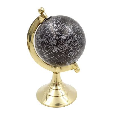 Globo decorativo Black & Gold con posibilidad de grabado personalizado – accesorio elegante para regalo, altura 20 cm, base de latón, mapa negro con inscripciones plateadas