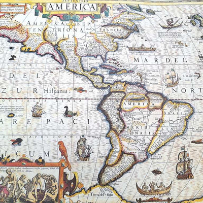 Mapa de América 1628 - Reimpresión de J. Hondius con posibilidad de personalización con grabado - regalo ideal para viajeros y amantes de la historia - dimensiones 37,5 x 50 cm