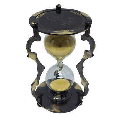 Elegante reloj de arena antiguo de latón 5 min con grabado