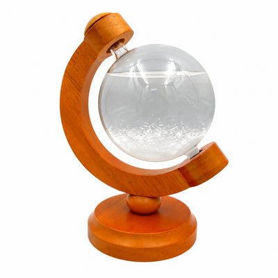 Barómetro de Tormenta Fitzroya Globo con Posibilidad de Grabado - Decoración Elegante para Escritorio en Vidrio y Madera, Altura 18,5 cm