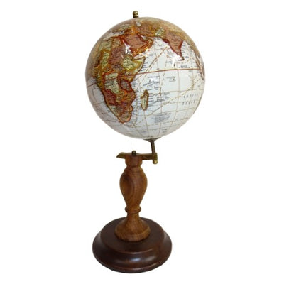Globo terráqueo decorativo elegante sobre base de madera con posibilidad de personalización con grabado, 27 cm, marrón oscuro, ideal para regalo