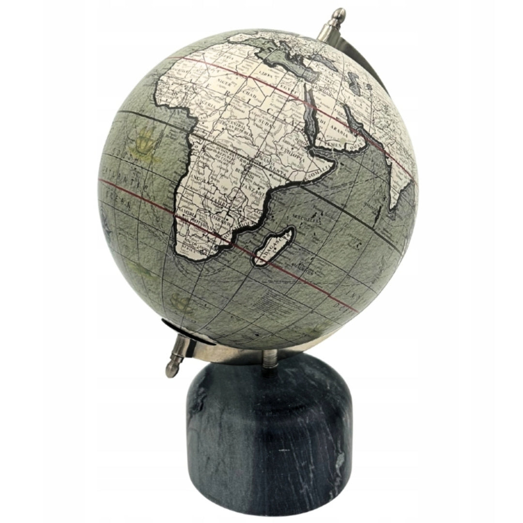Globo decorativo sobre base de piedra de 30 cm con posibilidad de personalización con grabado - Regalo elegante en tonos grises y piedra negra