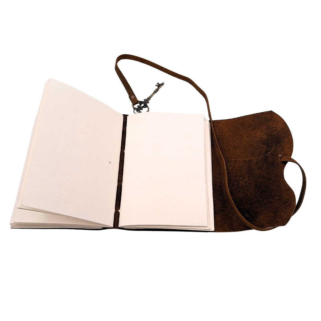 Cuaderno de cuero retro con llave y correa, 200 páginas, 18 x 13 cm
