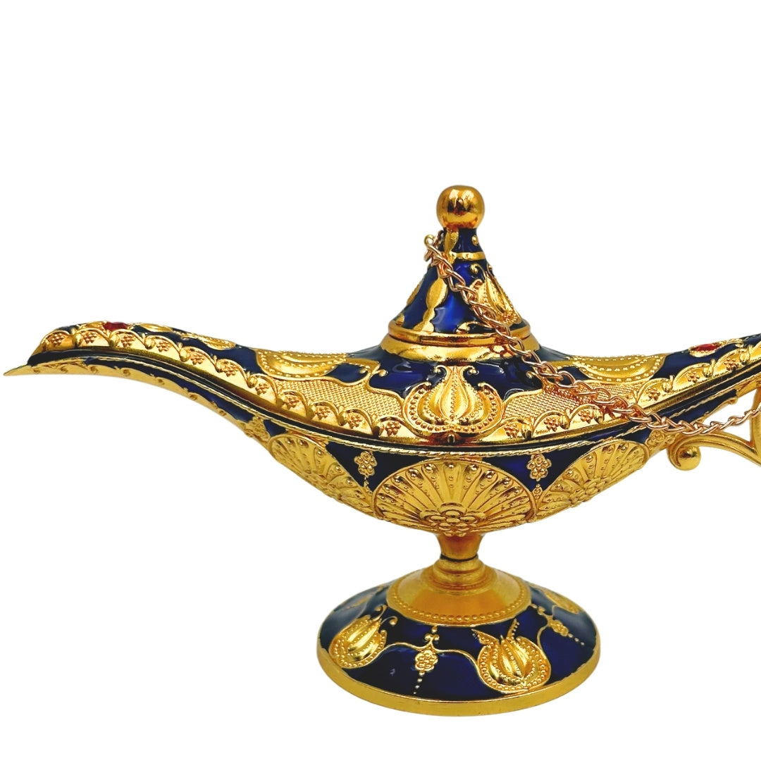 Lámpara de Aladino LABB con adornos metálicos en color dorado, azul marino oscuro, 22 x 7 x 11 cm