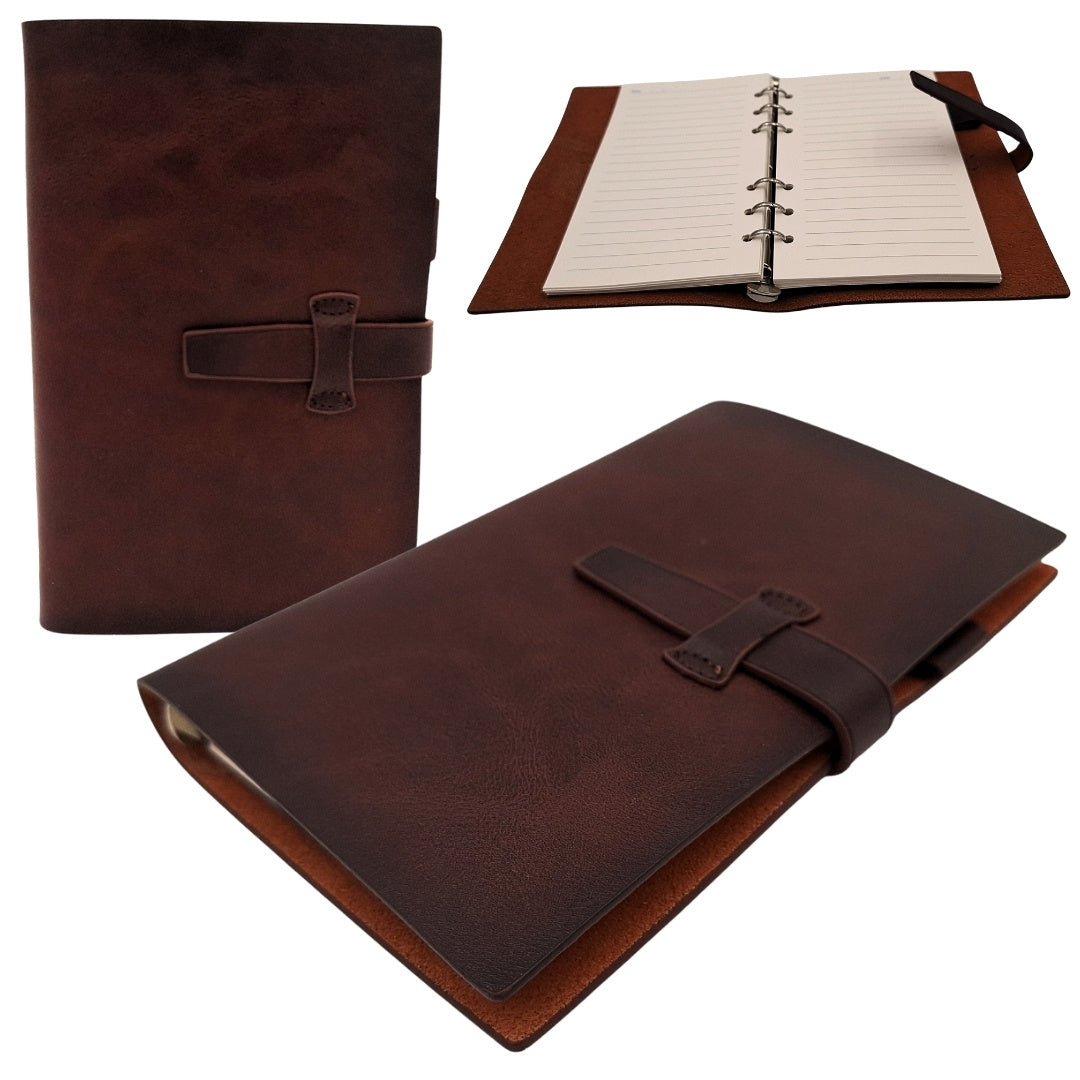 Elegante cuaderno de cuero A6 retro vintage con cierre y personalización – ideal para regalo – marrón oscuro de cuero bovino de alta calidad – 80 páginas de papel blanco
