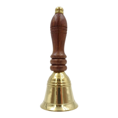 Campana manual retro de latón con mango de madera