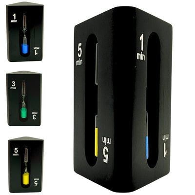 Reloj de arena triangular 1-3-5 minutos negro con posibilidad de grabado