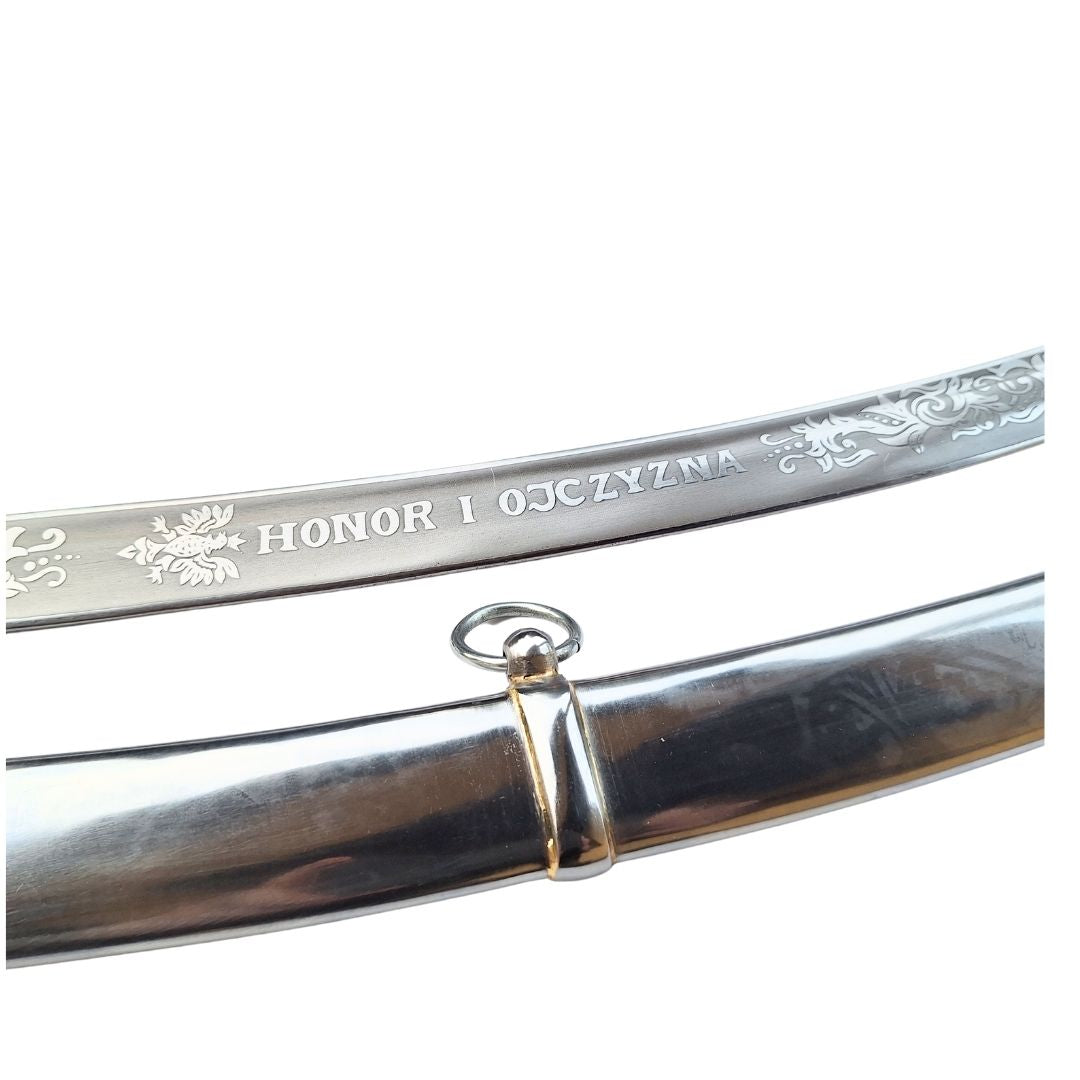 Réplica de sable de caballería «Radziwiłłówka» de 1917 con la inscripción «Honor y patria»: grabado personalizado, regalo elegante, acero sin templar, longitud de 91 cm