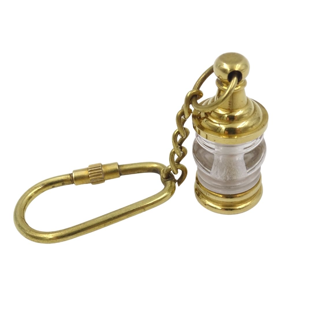 Lámpara náutica llavero para llaves Key-0118 de latón y vidrio, dorada, grabado personalizado, ideal para regalo, dimensiones 11 x 2 x 2 cm
