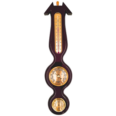 Elegante estación meteorológica 3 en 1 con grabado – termómetro, barómetro, higrómetro en madera oscura, 40 cm