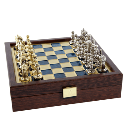 Elegante ajedrez premium de latón de 20x20cm, estilo bizantino, con grabado personalizado - Regalo ideal para ajedrecistas y amantes de la historia - Piezas hechas a mano con acabado dorado y plateado
