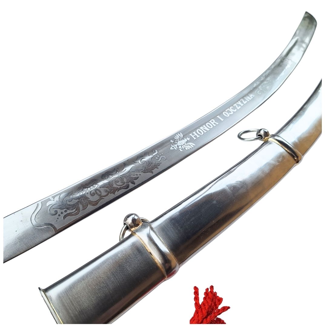 Réplica de sable de caballería «Radziwiłłówka» de 1917 con la inscripción «Honor y patria»: grabado personalizado, regalo elegante, acero sin templar, longitud de 91 cm