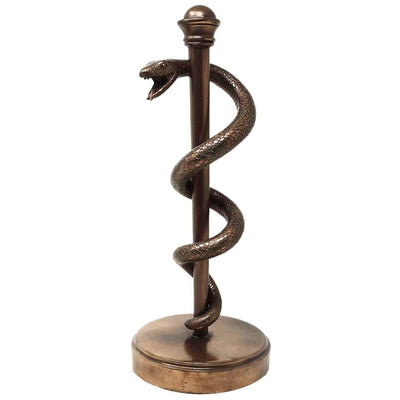 Figura del Bastón de Asclepio de 30 cm de resina - regalo personalizado para médico, enfermera o farmacéutico - decoración marrón/latón con grabado