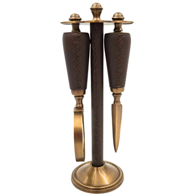 Set de oficina elegante de latón y cuero