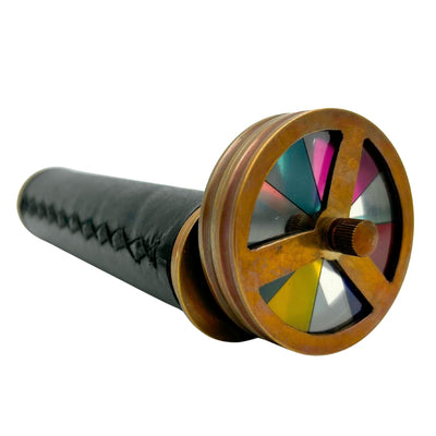 Caleidoscopio retro de latón y cuero con posibilidad de personalización mediante grabado - regalo elegante de 18 cm de altura y 5,5 cm de diámetro