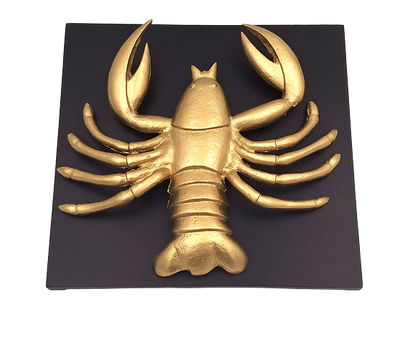 Figura decorativa dorada de Cáncer de aluminio con posibilidad de personalización mediante grabado - regalo elegante para cualquier ocasión, dimensiones 29 x 27,5 x 9 cm, base de madera negra