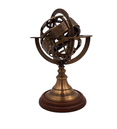 Astrolabio de latón de 21 cm con base de madera - Regalo personalizado para amantes de la astronomía en color dorado