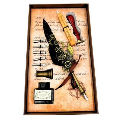 Set de Caligrafía Premium con Pluma de Ganso, 6 Plumillas Intercambiables, Sello y Soporte