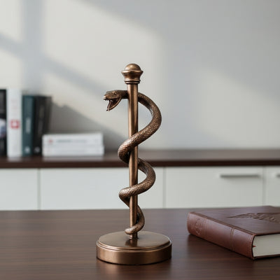 Figura del Bastón de Asclepio de 30 cm de resina - regalo personalizado para médico, enfermera o farmacéutico - decoración marrón/latón con grabado