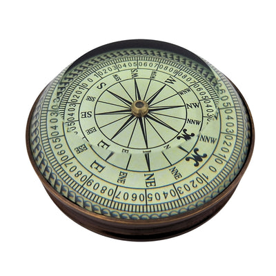 Brújula de lente de latón retro réplica con grabado – regalo personalizado para viajeros, estilo marinero, dimensiones 8x8x2,7 cm, latón y vidrio, proverbio inspirador