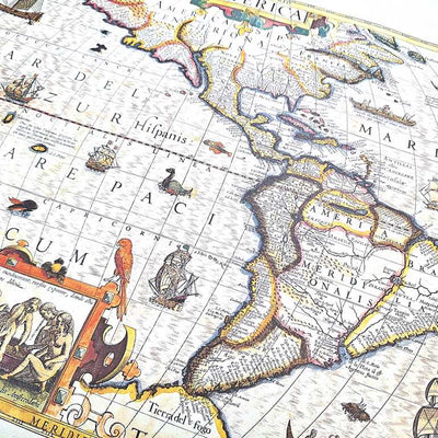 Mapa de América 1628 - Reimpresión de J. Hondius con posibilidad de personalización con grabado - regalo ideal para viajeros y amantes de la historia - dimensiones 37,5 x 50 cm